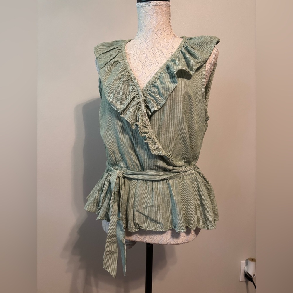 LC Lauren Conrad Sage Green Ruffle Wrap Peplum Top
